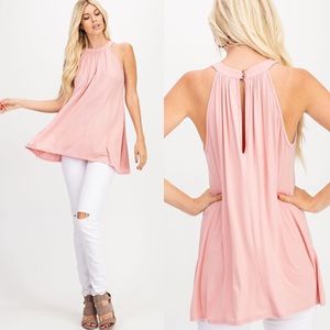 High Neck Strapless Keyhole Back Soft Flowy Top!